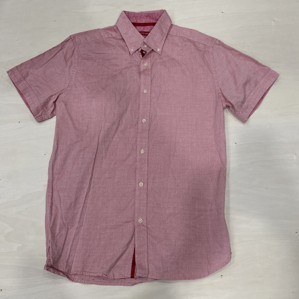 Saks Fifth Ave Pink Short Sleeve Button Down‎ Trim 100% Cotton Size Medium
